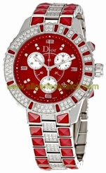 Christian Dior Watches : CD11431FM001 Quartz Stainless Steel - Polished Red Diamond Dial Polished Steel Case And With Red Sapphire Crystals Band Women Watch