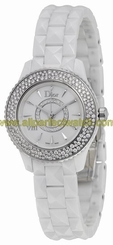 Christian Dior Watches : CD1221E4C001 Quartz Mother of Pearl Diamond Dial Diamond Bezel White Ceramic Women Watch
