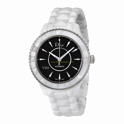 Christian Dior Watches : CD1245E3C004 Black Dial Uni-directional Rotating Silver-tone With A White Band Men Watch