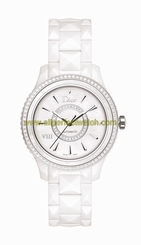 Christian Dior Watches : CD1245E9C001 Automatic White Mother of Pearl Diamond Dial White Ceramic Women Watch