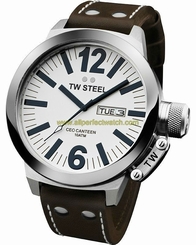 TW Steel Watches : CE1006_tw_steel Quartz White Dial Day Date Brown Leather Men Watch