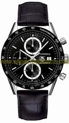 TAG Heuer Watches : CV2010.FC6180 Automatic Swiss Made Calibre 16 Valjoux 7750, 25 Jewels with Approx 42hr. Power reserve Polished Stainless Steel Black Chronograph Dial Black Crocodile Leather Band Men Watch