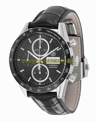 TAG Heuer Watches : CV201AG.FC6266 Automatic Chronograph Black Dial Day Date Leather Men Watch