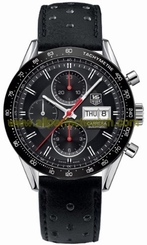 TAG Heuer Watches : CV201AH.FC6233 Black Dial Perforated-leather Band Men Watch