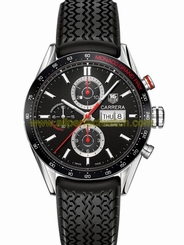 TAG Heuer Watches : CV2A1F.FT6033 Automatic Calibre 16 Polished Stainless Steel Black Chronograph With Day/date At 3 Dial Black Rubber Tire Design Strap Band Limited Edition Men Watch