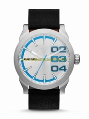 Diesel Watches : DZ1676 Quartz Double Down Silver Dial Black Leather Men Watch