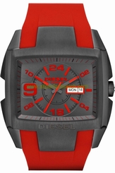 Diesel Watches : DZ4288 Quartz Black Dial Stainless Steel Case With Red Silicone Strap Men Watch