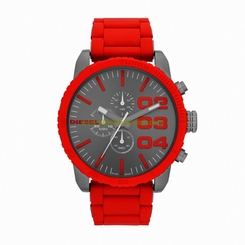 Diesel Watches : DZ4289 Quartz Gray Dial Stainless Steel Case With Red Stainless Steel Bracelet Men Watch