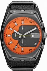 Diesel Watches : DZ4294 Quartz Chronograph Date Orange Dial Leather Men Watch