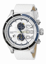 Diesel Watches : DZ4351 Quartz Double Down Chronograph White Leather Men Watch