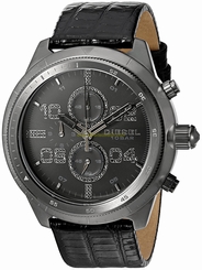 Diesel Watches : DZ4437 Quartz Padlock Chronograph Black Leather Men Watch
