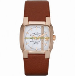 Diesel Watches : DZ5296 Quartz White Dial Rose Gold Tone Case With Brown Leather Strap Women Watch