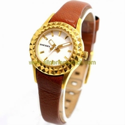Diesel Watches : DZ5311 Quartz White Dial Gold Tone Stainless Steel Bezel Brown Leather Women Watch