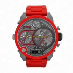Diesel Watches : DZ7279 Quartz Gray Dial Stainless Steel Case With Red Leather Strap Men Watch