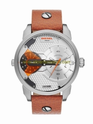 Diesel Watches : DZ7309 Quartz Dual Time Silver Dial Leather Men Watch