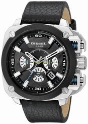 Diesel Watches : DZ7345 Quartz Chronograph Date Black Leather Men Watch