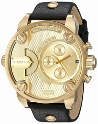 Diesel Watches : DZ7363 Quartz Dual Time Zone Gold Dial Black Leather Men Watch