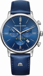 Maurice Lacroix Watches : EL1098-SS001-410-1 Blue Dial Chronograph Date Blue Leather Men Watch