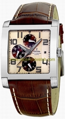 Festina Watches : F16235/B Quartz Multifunction Beige Dial Day Date Leather Men Watch