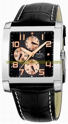 Festina Watches : F16235/D Quartz Multifunction Black Dial Day Date Leather Men Watch