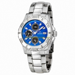 Festina Watches : F16242/4 Quartz Multifunction Blue Dial Full Calendar Stainless Steel Men Watch