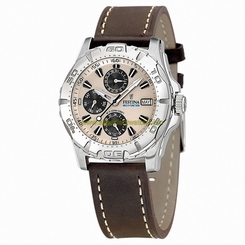 Festina Watches : F16243/2 Quartz Multifunction Beige Dial Full Calendar Leather Men Watch