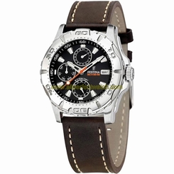 Festina Watches : F16243/8 Quartz Multifunction Black Dial Full Calendar Brown Leather Men Watch
