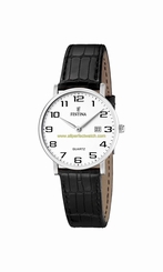 Festina Watches : F16477/1 Quartz White Dial Date Black Leather Women Watch