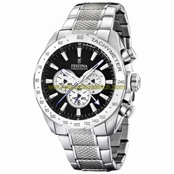 Festina Watches : F16488/9 Quartz Chronograph Black Dial Date Stainless Steel Men Watch