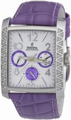 Festina Watches : F16524/D Quartz Multifunction Crystal Bezel Purple Leather Women Watch