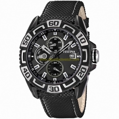 Festina Watches : F16584/4 Quartz Black Dial Day Date Month Black Leather Men Watch