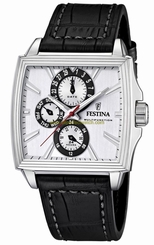 Festina Watches : F16586/2 Quartz White Dial Multifunction Black Leather Men Watch