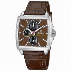 Festina Watches : F16586/4 Quartz Multifunction Brown Dial Day Date Leather Men Watch