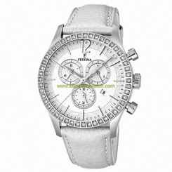 Festina Watches : F16590/1 Quartz Chronograph Date White Leather Women Watch