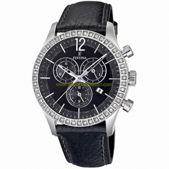 Festina Watches : F16590/4 Quartz Chronograph Date Black Leather Women Watch