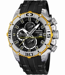 Festina Watches : F16601/2 Quartz Chronograph Date Black Dial Rubber Strap Men Watch