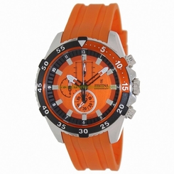 Festina Watches : F16604/3 Quartz Chronograph Orange Dial Rubber Strap Men Watch