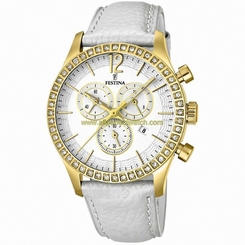 Festina Watches : F16605/1 Quartz Chronograph Date White Leather Women Watch