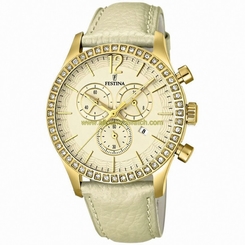 Festina Watches : F16605/4 Quartz Chronograph Date Cream Leather Women Watch