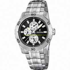 Festina Watches : F16606/3 Quartz Black Dial Day Date Stainless Steel Men Watch