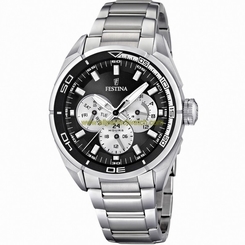 Festina Watches : F16608/5 Quartz Black Dial Day Date Stainless Steel Men Watch
