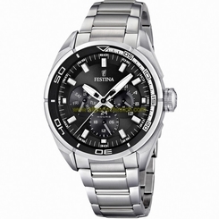 Festina Watches : F16608/6 Quartz Day Date Black Dial Stainless Steel Men Watch