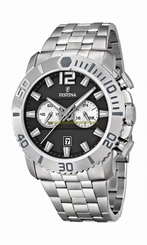 Festina Watches : F16613/3 Quartz Chronograph Black Dial Date Stainless Steel Men Watch