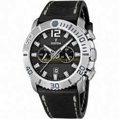 Festina Watches : F16614/4 Quartz Chronograph Date Black Leather Men Watch