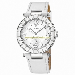 Festina Watches : F16619/1 Quartz Analog White Dial Leather Women Watch