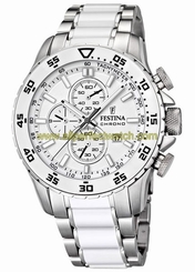 Festina Watches : F16628/1 Quartz Chronograph White Dial Date Stainless Steel and Ceramic Men Watch