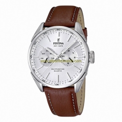 Festina Watches : F16629/1 Quartz Multifunction Silver Dial Day Date Leather Men Watch