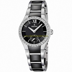 Festina Watches : F16637/2 Quartz Black Dial Analog Crystal Bezel Stainless Steel and Ceramic Women Watch