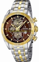 Festina Watches : F16655/4 Quartz Chronograph Brown Dial Date Two Tone Stainless Steel Men Watch