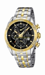 Festina Watches : F16655/5 Quartz Chronograph Black Dial Date Two Tone Stainless Steel Men Watch